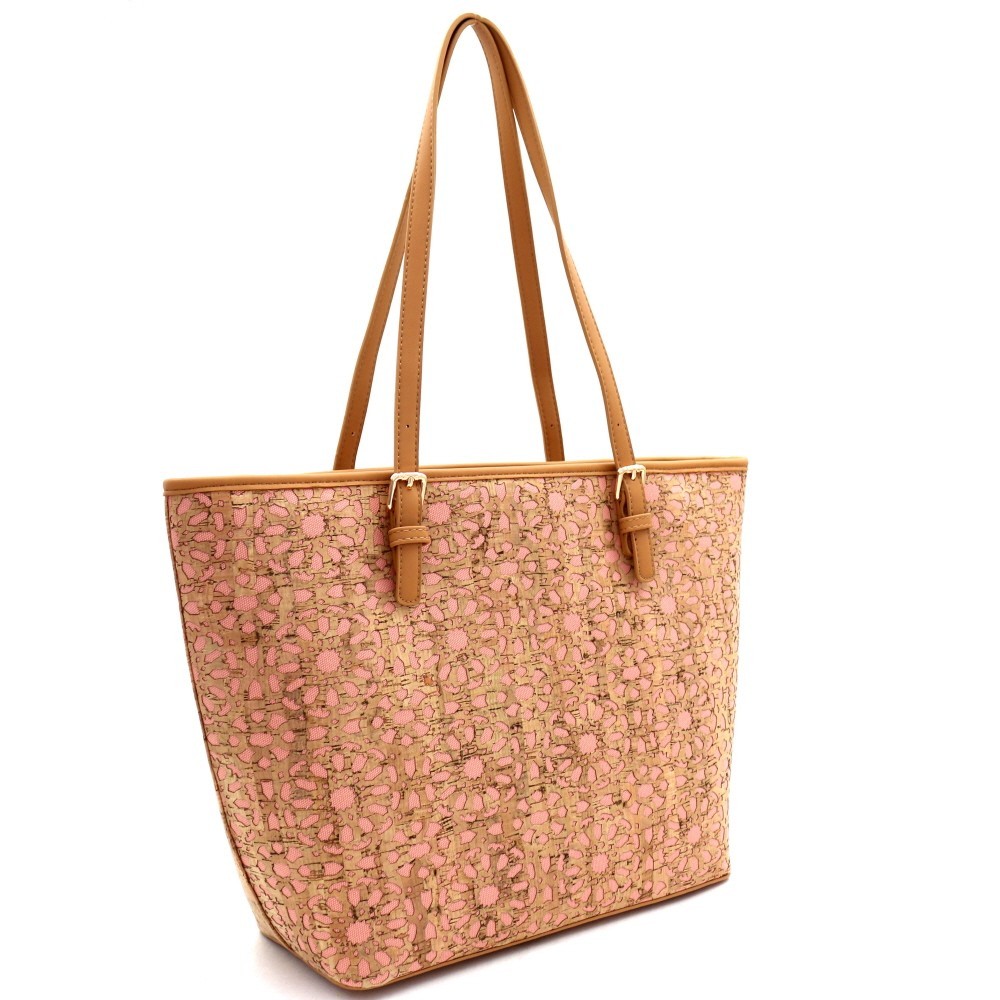 Mixed Material Laser Cut Cork Shopper Tote MH BGT86420 Tote Bags